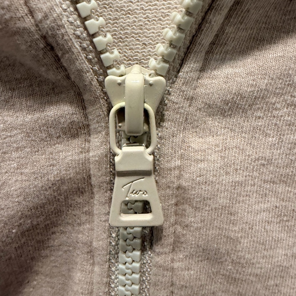 Two by Vince Camuto Beige Zip Hoodie Mesh Detail Stretch Sweatshirt Medium - Picture 2 of 10